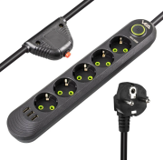 5'li 3 USB'li 1.5 Metre Akım Korumalı Priz Siyah